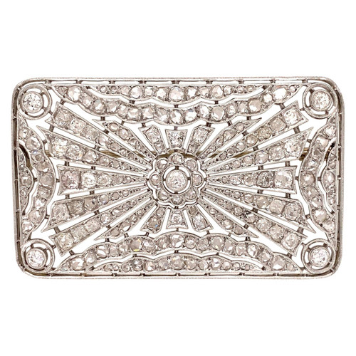 Diamond Platinum Rectangular Art Deco Brooch Pin Estate Fine Jewelry