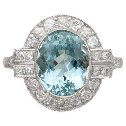 Estate Aquamarine & Diamond Ring
