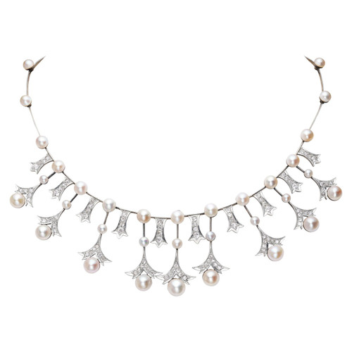 Mikimoto Vintage Pearl & Diamond Platinum and Gold Necklace