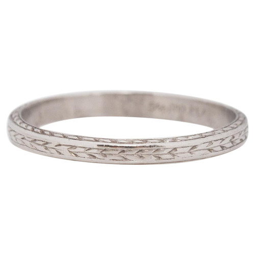 Art Deco Platinum Chevron Design Vintage Unisex Stackable Wedding Band