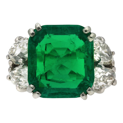 Boucheron Colombian Emerald and Diamond Ring, French, circa 1920