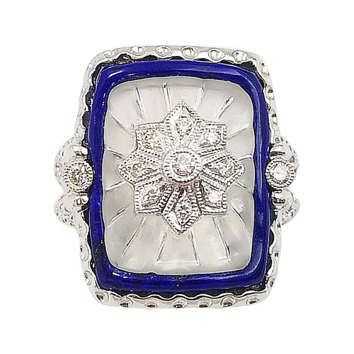Lapis Lazuli, Quartz, Diamond Ring Set in 18 Karat White Gold Settings
