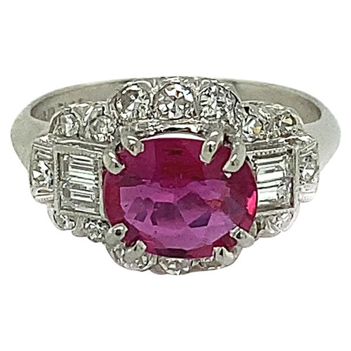 1920s 1.5 Carat Ruby and .4 Carat Total Diamond Platinum Ring