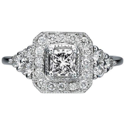 1/2 Carat 18 Karat White Gold Art Deco Style Princess Diamond Engagement Ring