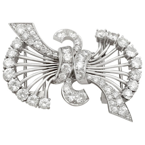 Antique 1930s Art Deco 4.16 Carat Diamond and Platinum Double Clip Brooch