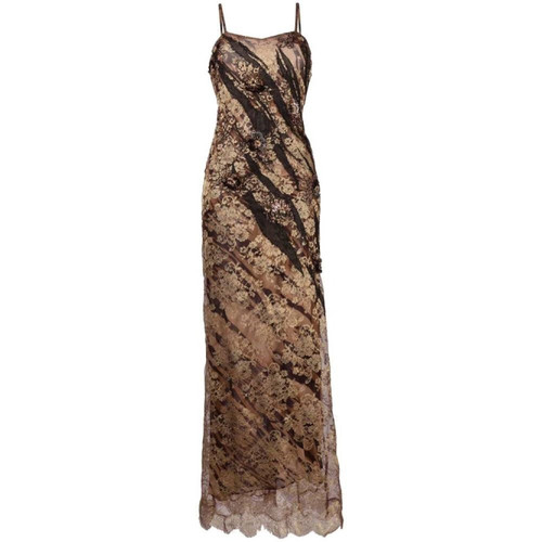90s Etoile lace dress in shades of brown, gold and bronze with animal print