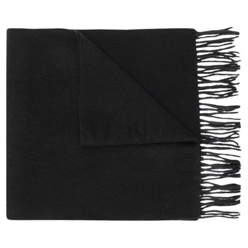 90s Versace black virgin wool scarf with fringes and logo