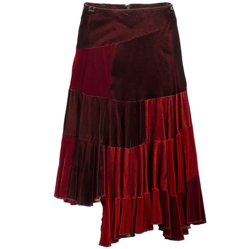 Comme des GarÃ§ons Red Velvet Asymmetric Patchwork Skirt