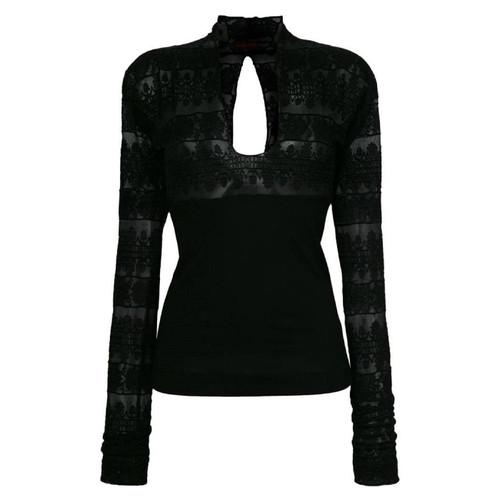90s Romeo Gigli black mixed fabric blouse with lace decoration