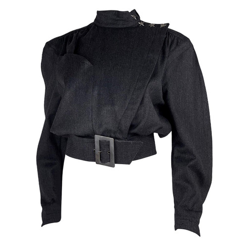 FW86 Thierry Mugler Space Age / Soviet Union Jacket Bold Shoulders Belted Waist