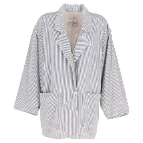 1980s Laura Biagiotti bicolor striped cotton denim jacket