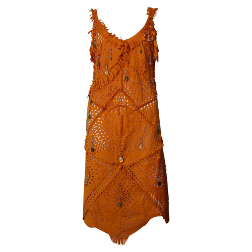 Jean Paul Gaultier Orange Dress Laser Cuts Religious Medals Small size