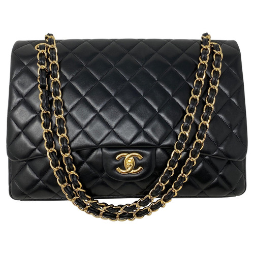 Chanel Black Lambskin Leather Maxi Bag