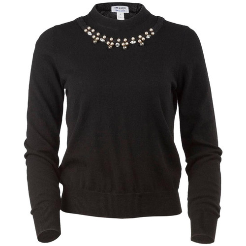 Comme des GarÃ§ons Pearl and Crystal Embellished Black Mock Neck Sweater
