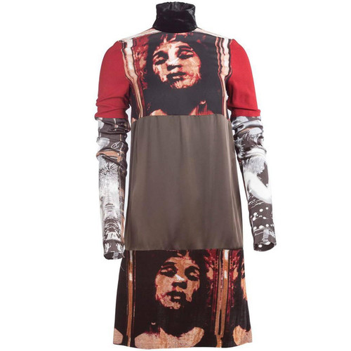 1990's Jean Paul Gaultier Face Block Print Long Sleeve Shift Dress