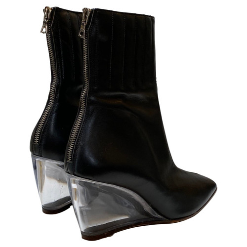 Courreges Black Leather Ankle Boot with Plexi Wedge Heel