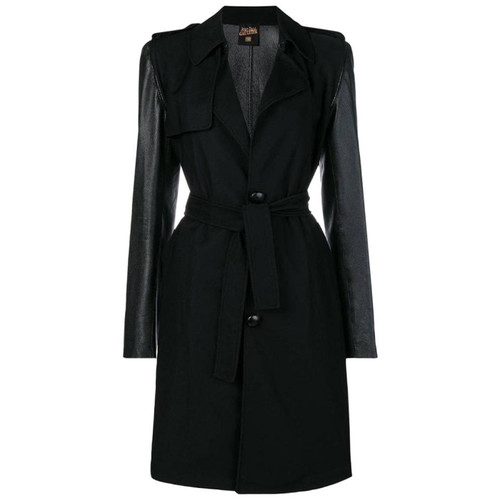 2000s Jean Paul Gaultier black rayon and faux-leather coat