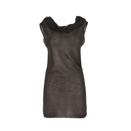 2010s Rick Owens semi-transparent gray knit sleeveless dress
