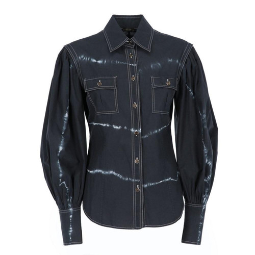 2000s Roberto Cavalli blu tie dye cotton shirt with classic collar