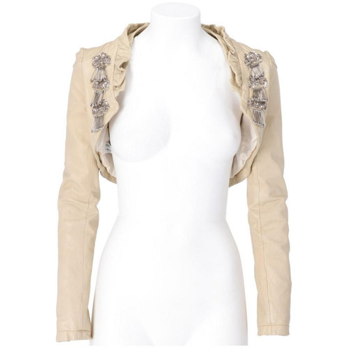 2000s Pollini beige fitted sheep leather jacket with decorative pins