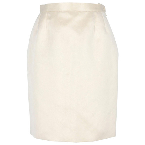 1980s Yves Saint Laurent Ivory and Gold Silk Midi Skirt