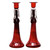 Vintage Pair of Tall Red and Clear Art Glass Candlesticks