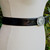 Clara Perri Black Leather Belt with Oval Crystal and Aged Silver Tone Buckle
