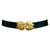 Mimi Di N Black Leather Snakeskin Belt with Gold Plated Leaf Design Buckle 1970s