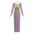 Vintage Mary McFadden Dusky Lavender Golden Macrame Cut Out Back Gown