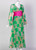 Malcolm Starr Green Geometric Print Chiffon Pink Sash Dress, 1960s