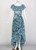 Saint Laurent Arabesque Print Blue Black Ruffle Collar Maxi Dress YSL, 1980s