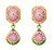 22 Karat Gold Diamond Dangle Earring Handcrafted with Blue and Pink Enamel Work
