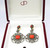 Drop Earrings in 18 Karat Gold and Silver Red Coral, Sapphires and Diamonds