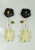Black and White Power, Colored Flowers Resins in Gold-Plated Silver Clasps