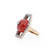 Art Deco 14k Two Tone Gold Antique Carnelian Cabochon and Diamond Statement Ring