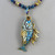 Chinese Export Vermeil Silver Enameled Dragon Fish Necklace. Apatite. 1980s.