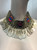 Ethnic Coin Bib Necklace w Tinted Mirror Tile Inlay