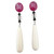 Art Deco Style Ruby Cabs Gold Diamonds Black Enamel Mammoth Bone  Drops Earrings