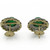 18 Karat Gold Round Cabochon Emerald and Diamond Art Deco Style Earrings