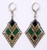 Pierre Bex Art Deco Style Silver Plated Green Black Enamel Rhinestone Earrings
