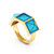Swiss Blue Topaz Pyramids Ocean Deep Water 18K Yellow Gold Ring