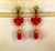 Art Deco Style 2.56 Carat White Diamond Peridot Red Coral Yellow Gold Earrings