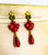 Art Deco Style 2.56 Carat White Diamond Peridot Red Coral Yellow Gold Earrings