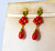 Art Deco Style 2.56 Carat White Diamond Peridot Red Coral Yellow Gold Earrings