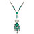 Art Deco Platinon Drop Pendant Link Necklace with Sea Green and Clear Crystals