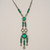 Art Deco Platinon Drop Pendant Link Necklace with Sea Green and Clear Crystals