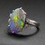 Black Opal & Diamond Ring Certified Untreated Lightning Ridge Art Deco
