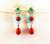 Mediterranean Red Coral 0.60 Carat White Diamond Jade White Gold Drop Earrings