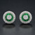 Art Deco Style Round Brilliant Diamond with Emerald Stud Earrings in 18K Gold