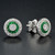 Art Deco Style Round Brilliant Diamond with Emerald Stud Earrings in 18K Gold
